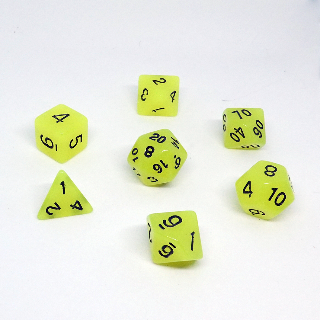 Yellow Glow' Resin Dice Set
